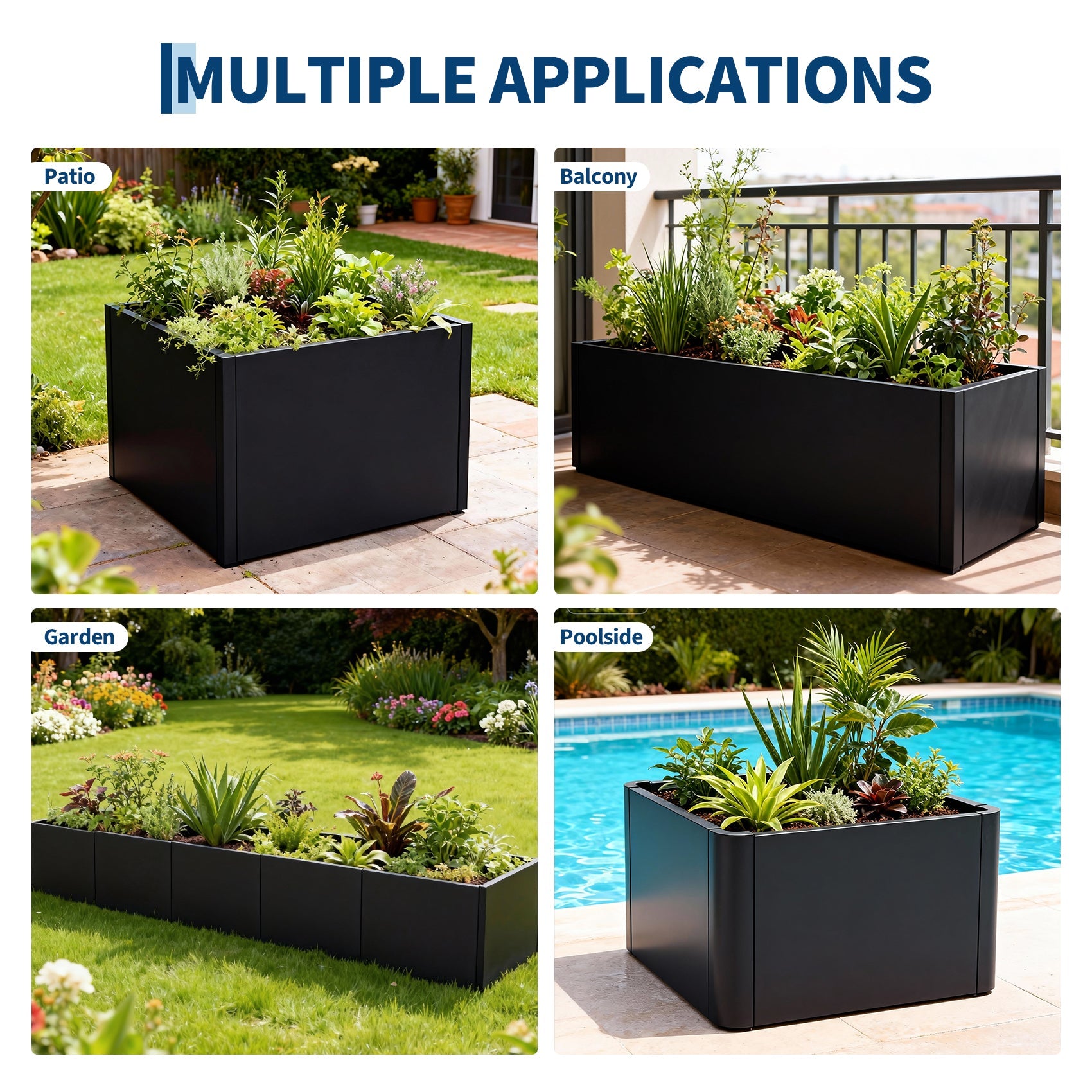 Garvee 68" x 12" x 18" Raised Garden Bed with Base, Modern Black Steel Planter Box, Bottomless Design for Drainage, Removable Dividers, Weather-Resistant Outdoor Garden Bed, Easy Assembly