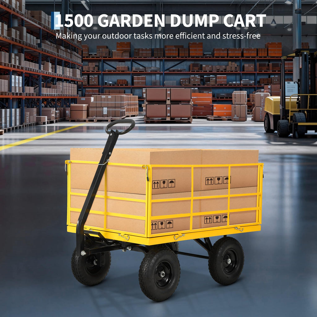Garvee 1500 LB Garden Dump Cart with 13 in All Terrain Tires, 3-in-1 Yard Wagon Cart with Removable Side Panels, Heavy Duty Outdoor Metal Utility Wagon Yard Trailer for Outdoor Lawn, Yard, Backyard