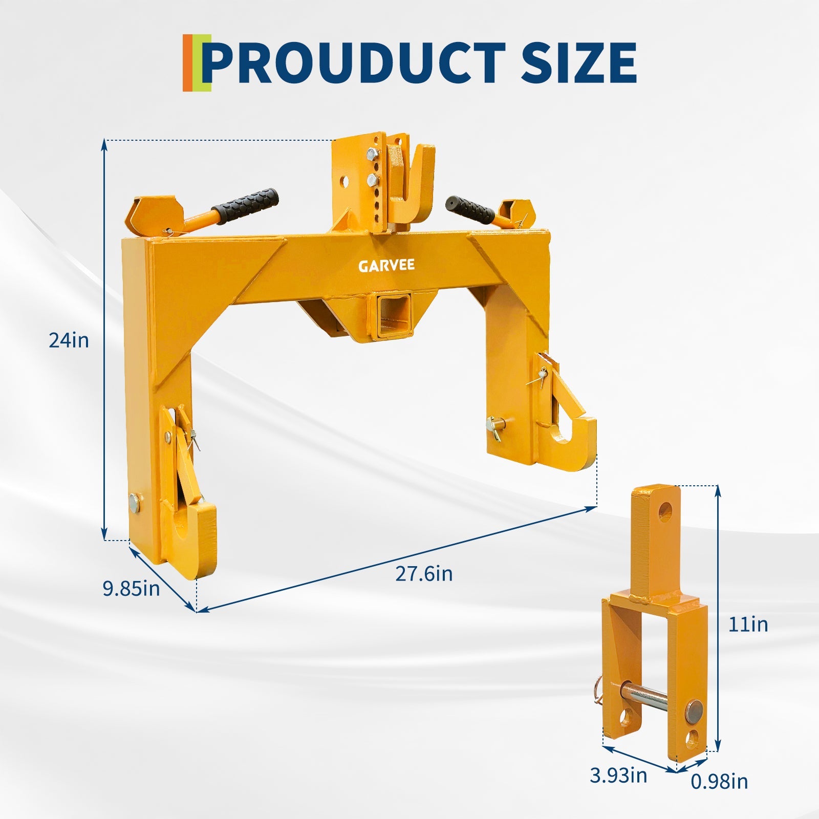 Garvee Heavy Duty 3-Point Quick Hitch Tool Set for Category 1 Tractors - Upgraded Versatile Adapter, 2" Receiver, 5-Level Adjustable Bolt, 3000 lbs Capacity, Trailer Hitch Attachment - Yellow