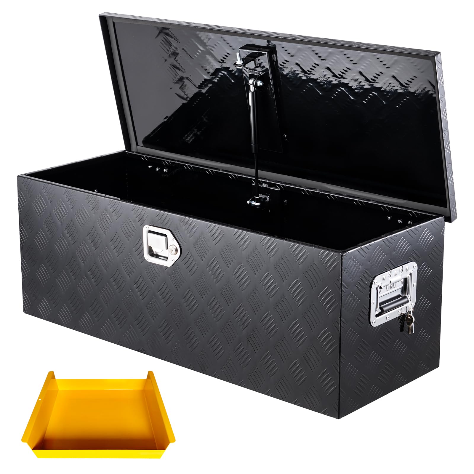 Garvee 30"x15"x15" Aluminum Truck Bed Tool Box, Weatherproof Storage Chest with Lock & Keys, Side Handles, Gas Strut Lid, Large-Capacity Heavy-Duty Organizer for Pickup, Trailer, and RV, Black