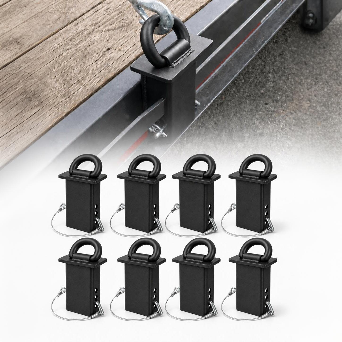 Garvee Heavy Duty 18,000lbs Removable Stake Pocket D-Ring Tie Down Anchors – 5/8" Hitch Pin, 4 Adjustable Holes, Anti-Loss Wire, Securement for Utility Trailers, Flatbeds, Cargo Trucks, Black, 5/8 Inch, 8 Pieces