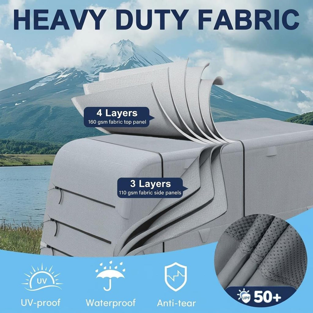 Garvee 33-35FT Heavy-Duty Trailer Cover for Campers, 4-Ply Oxford RV Cover with Waterproof Roof, Breathable Side Vents, UV Protection, Tie-Down Straps, Zipper Access, Tire Covers, and Storage Bag, Grey