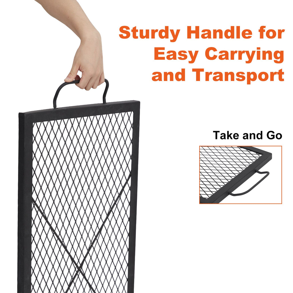 Garvee 32" x 15" Rectangular Fire Pit Grill Grate - Heavy Duty Steel Campfire Cooking Grid with Handles, X-Marks Mesh for Even Heat, Portable BBQ Grate for Outdoor Fire Pit, Park & Camping