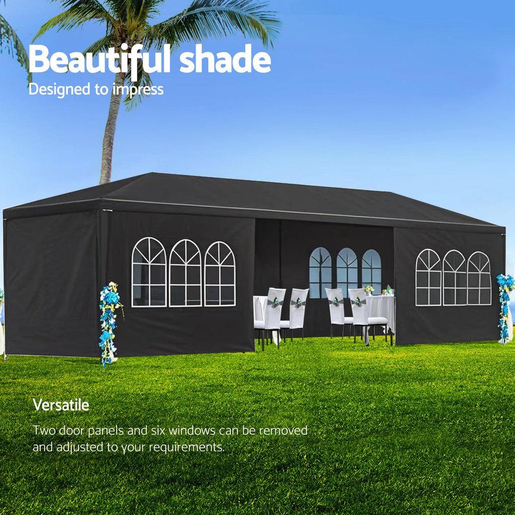 Garvee 10' × 30' Outdoor Party Tent with 8 Removable Sidewalls, Waterproof Canopy, Wedding Gazebo for Backyard, Patio, BBQ and Events, Black