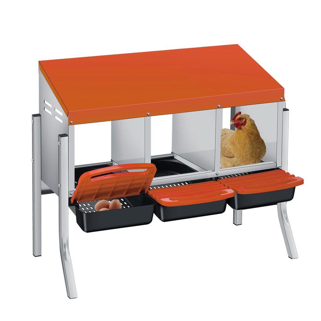 Garvee Chicken Nesting Boxes, 3 Hole with Legs Metal Wall Mount Roll Away Nest with Removable Trays and Roll Out Egg Collection for Chicken Coop