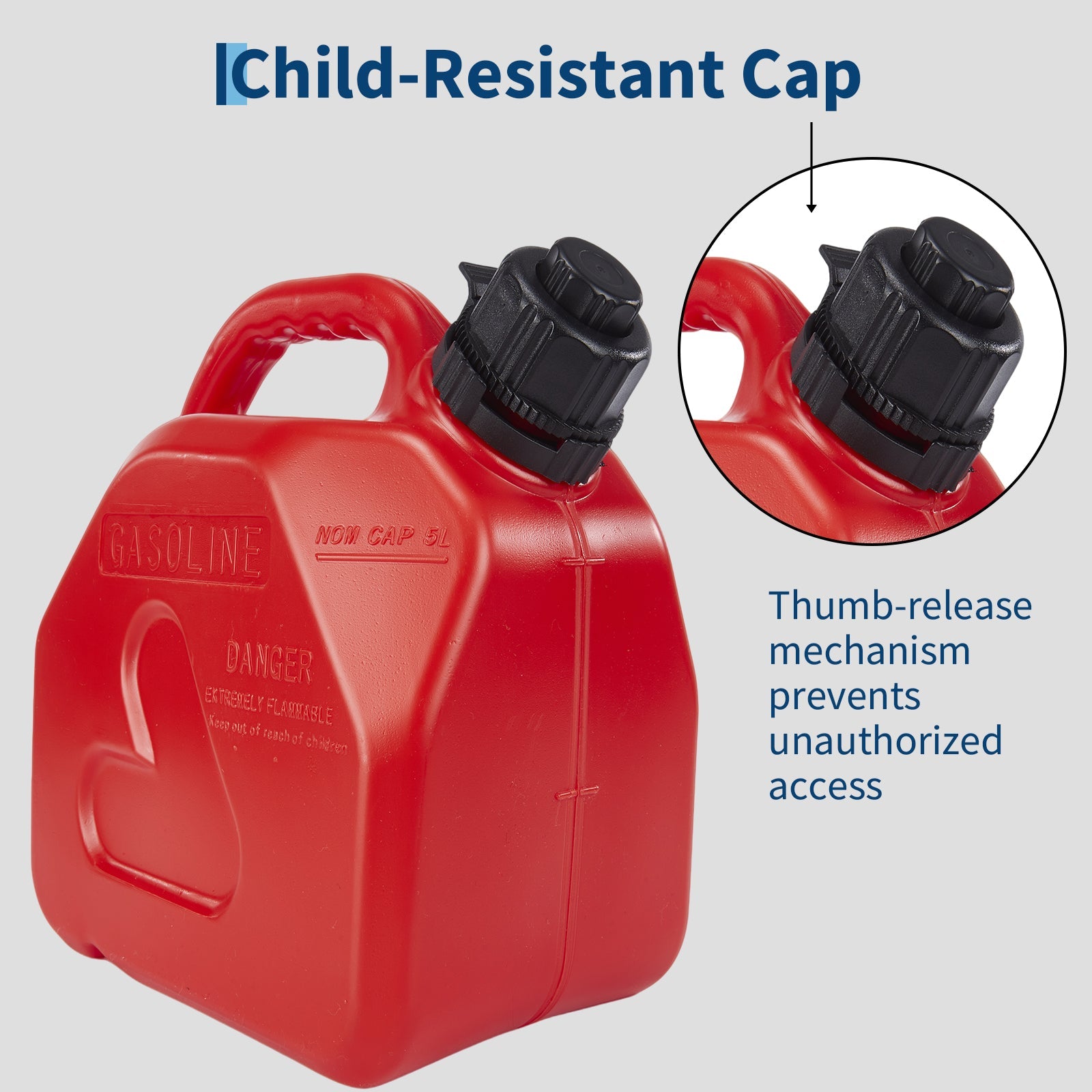 Garvee Portable Fuel Tank 5L (1.32 Gallon) for Gas & Fuel - Transfer Hose, Nozzle, Child-Resistant Lock, Anti-Spill, Rapid-Dispense Nozzle - Mobile Storage for Boats, Docks, Garage, Farm - US Market Only