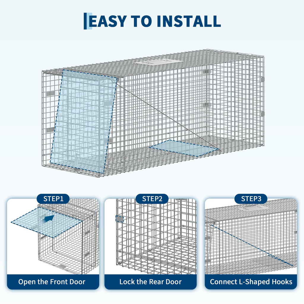 Garvee Large Humane Live Animal Trap Cage – Collapsible Steel, Sensitive Trigger – For Raccoons, Stray Cats, Skunks, Squirrels & Similar Pests – Carry Handle – 42x16x18 in / 117x41x46 cm