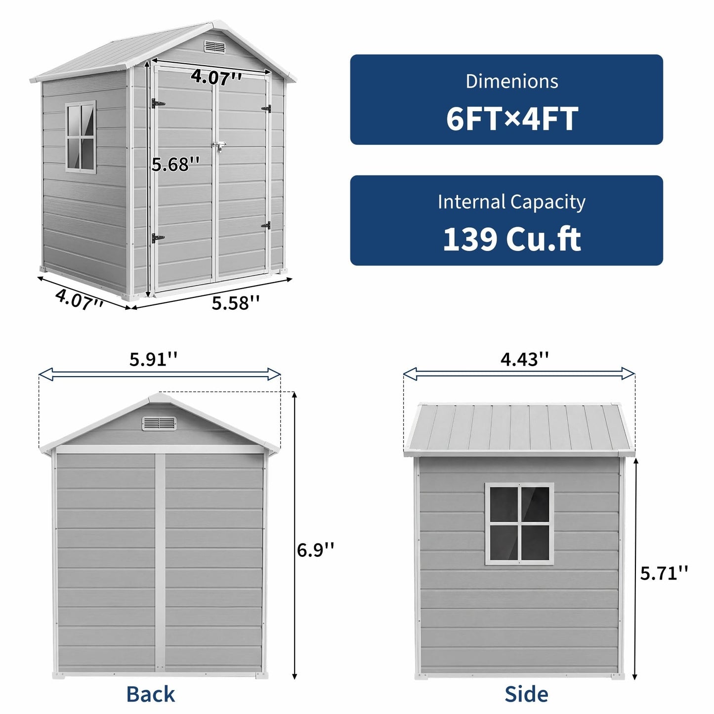 Garvee Heavy-Duty Resin Outdoor Storage Outdoor Storage 6x4 FT with Floor, Lockable Door, Window – Waterproof, UV-Resistant, Easy Assembly – Garden Storage for Patio, Lawn Mower, Bikes, Tools – Light Gray