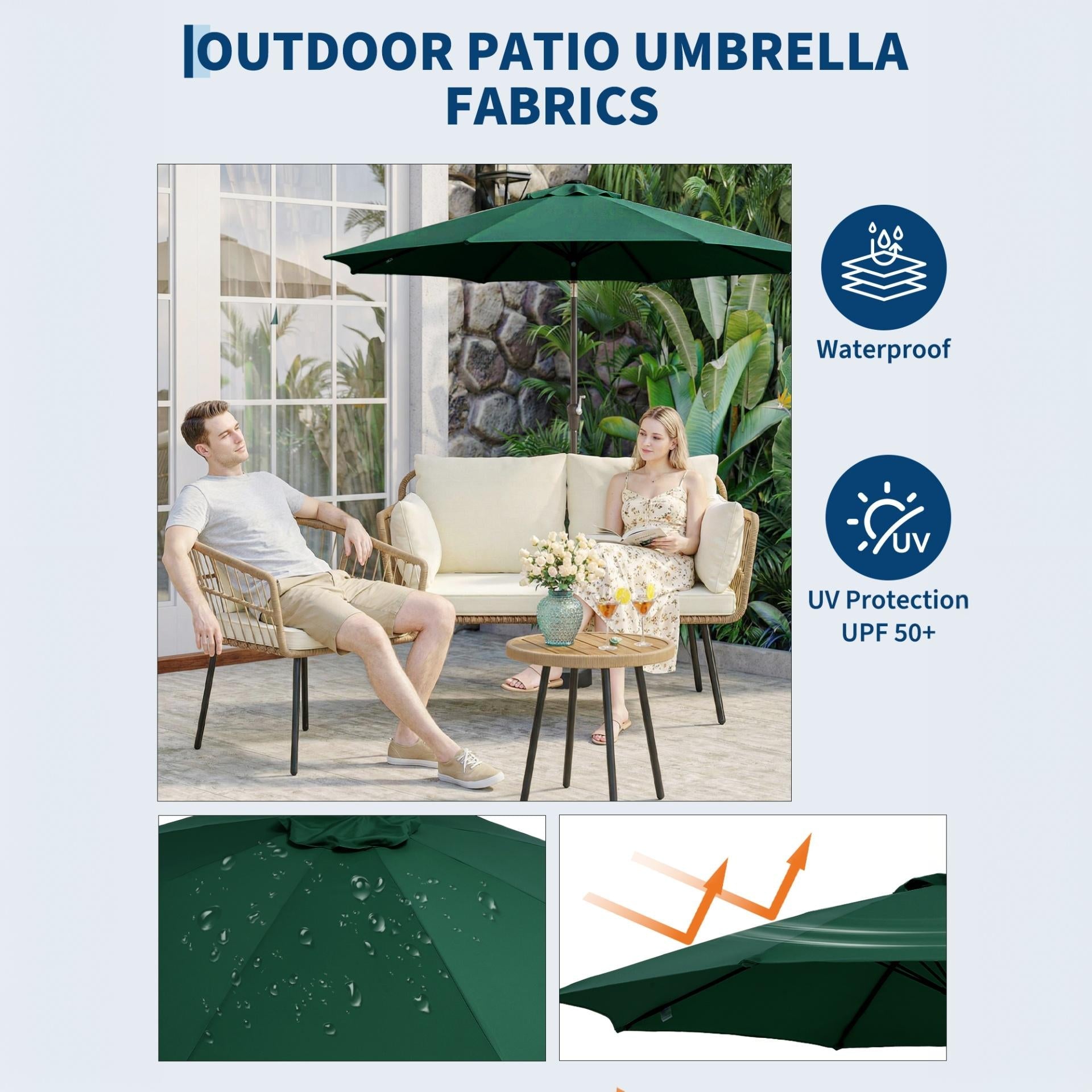 Garvee 10FT Outdoor Patio Umbrella, Outdoor Table Umbrella with Push Button Tilt and Crank, Market Umbrella with 8 Sturdy Ribs, UV Protection Waterproof for Garden Backyard Deck Pool, Dark Green