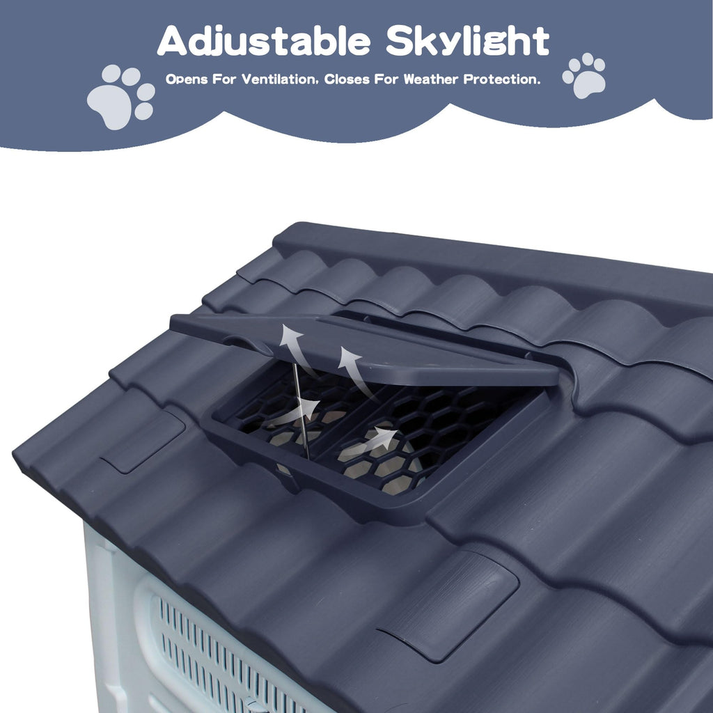 Garvee X-Large Dog House Outdoor with Air Vents and Elevated Floor for Medium Large Dogs, Plastic Waterproof Doghouse Sloping Roof, Easy Clean and Assemble, Gray