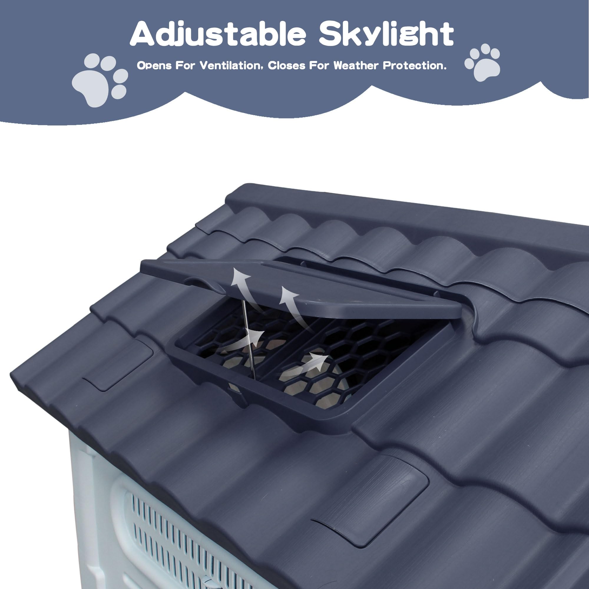 Garvee X-Large Dog House Outdoor with Air Vents and Elevated Floor for Medium Large Dogs, Plastic Waterproof Doghouse Sloping Roof, Easy Clean and Assemble, Gray