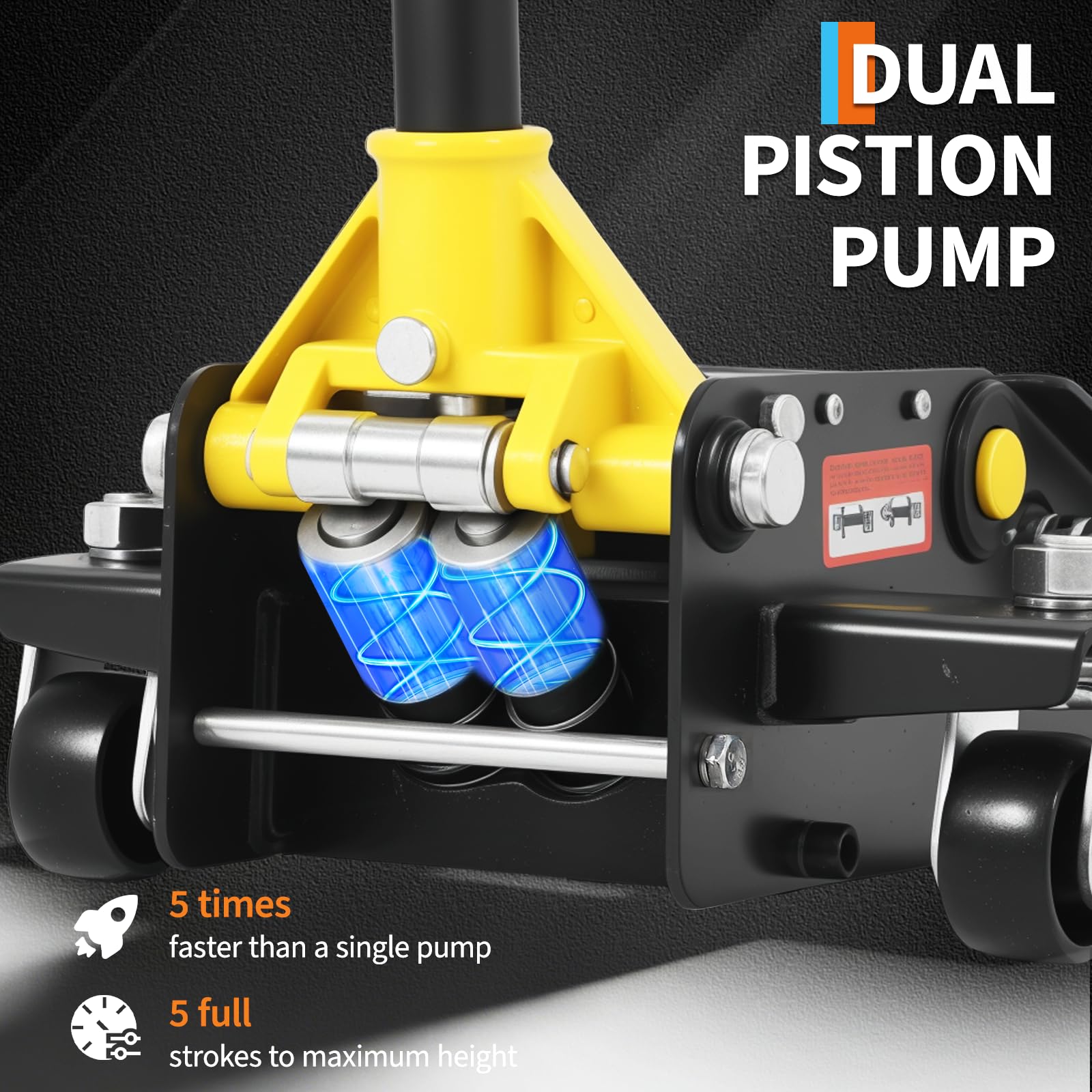 Garvee 3 Ton (6000lbs) Hydraulic Floor Jack - Low Profile Dual Piston Quick Lift - Heavy Duty Steel, Trolley Design - 2.95-15.35 in Lifting Range - For Car, SUV, Truck - Yellow + Black