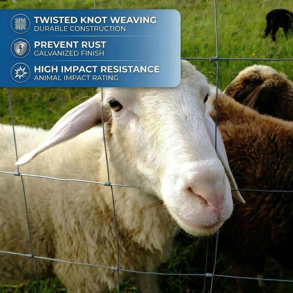Garvee 5.9ft x 164ft Galvanized Cattle Fence, Fixed Knot Livestock Wire Fence, Heavy Duty Field Fence for Cattle Sheep Pig Deer, Rust Resistant Farm Fence for Pasture Garden