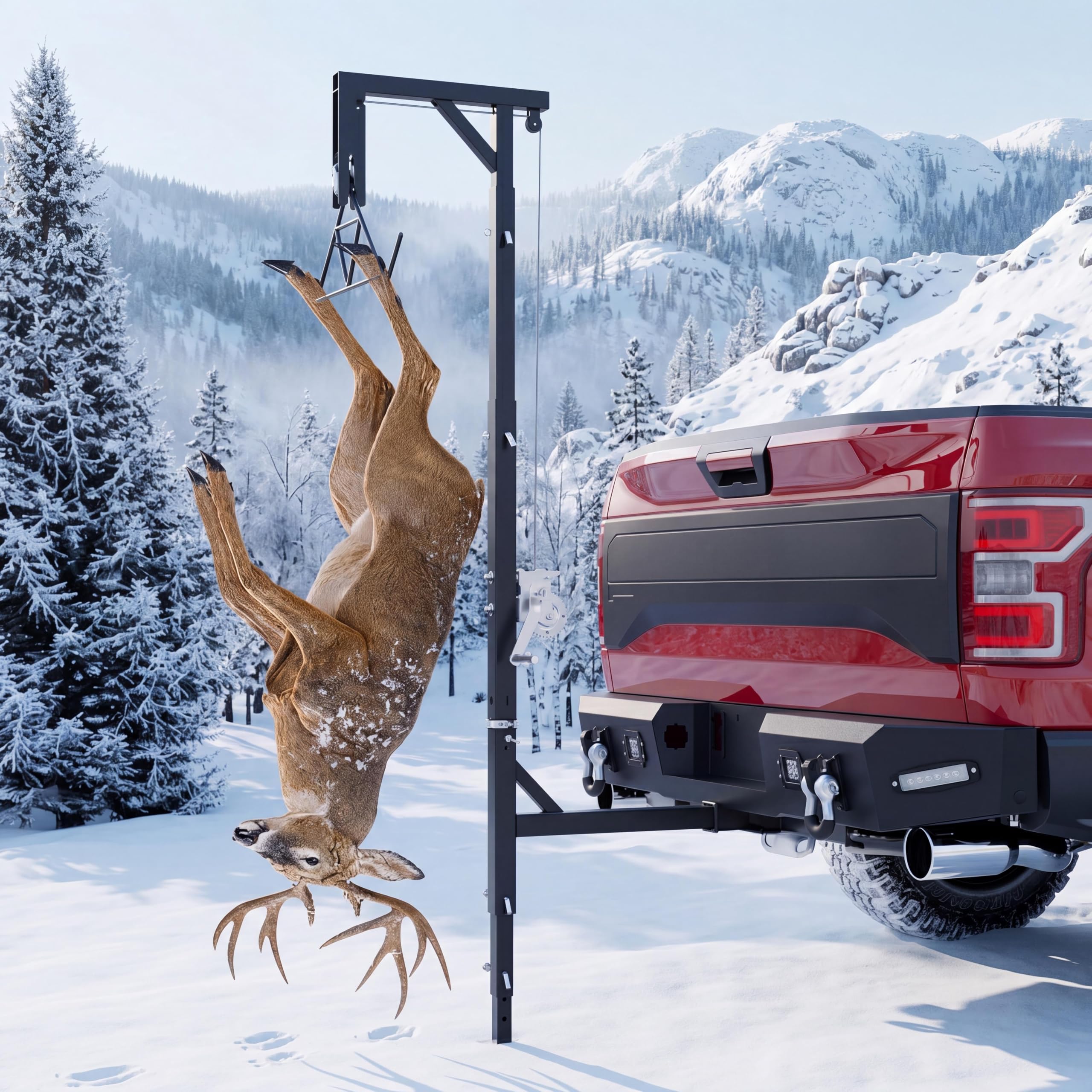 Garvee 500 lb Truck Hitch Game Hoist, 2 Inch Receiver Deer Hoist with Winch, Boom and Support Feet
