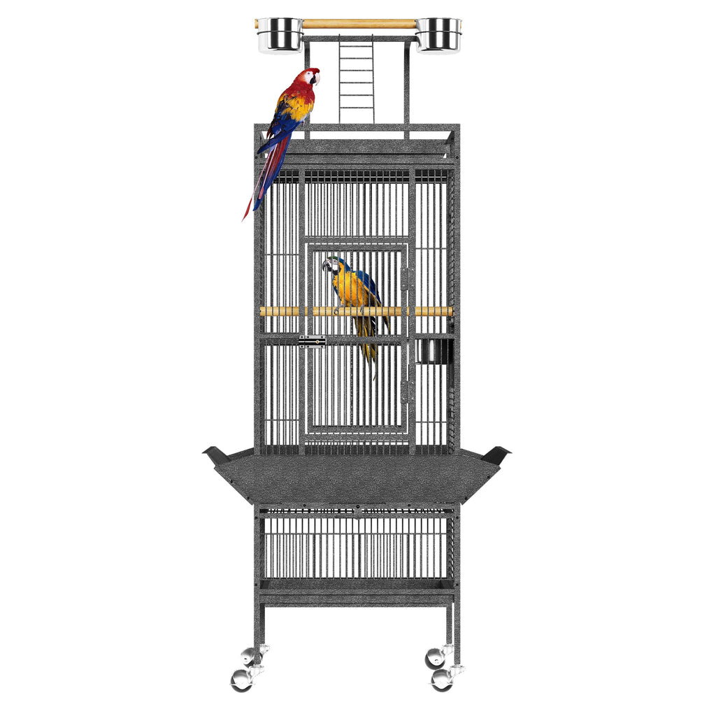 Garvee 61 Inch Large Metal Bird Cage with Play Top & Rolling Stand – Stainless Steel & Wood Aviary for Macaws, Cockatoos, Conures, Parakeets, Cockatiels – Spacious Indoor Cage – Exploding Silver