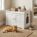 Garvee 31.5" Cat Litter Box Enclosure Furniture with 2 Doors & Display Shelf, Wooden Hidden Cat Cabinet for Living Room, Dog-Proof Design for Multiple Cats, Smooth Surface & Quick Clean-Up, White