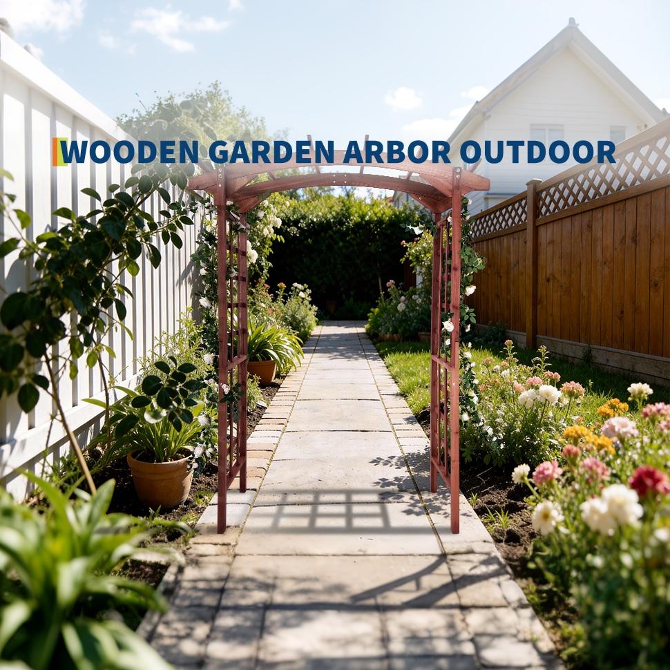 Garvee 85-Inch Wooden Garden Arbor Trellis, Fir Wood Arched Pergola for Climbing Plants, Wedding, Patio, Lawn & Backyard, Teak, Arched Top