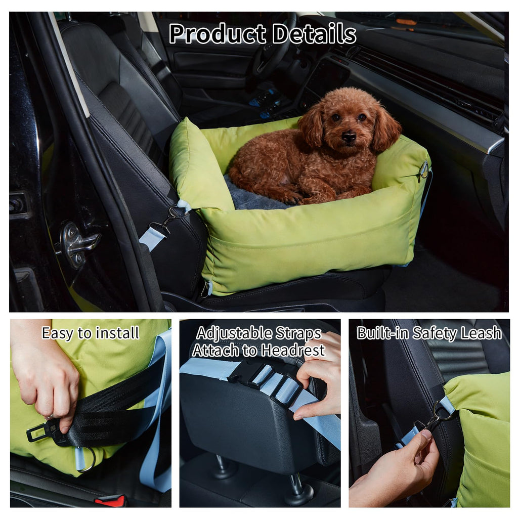 Garvee Dog Car Seat for Small Dogs, Waterproof Pet Booster Seat with Safety Leash & Storage Pockets, Thickened Comfort Bed Travel Carrier 24"x20"x13" (Green)
