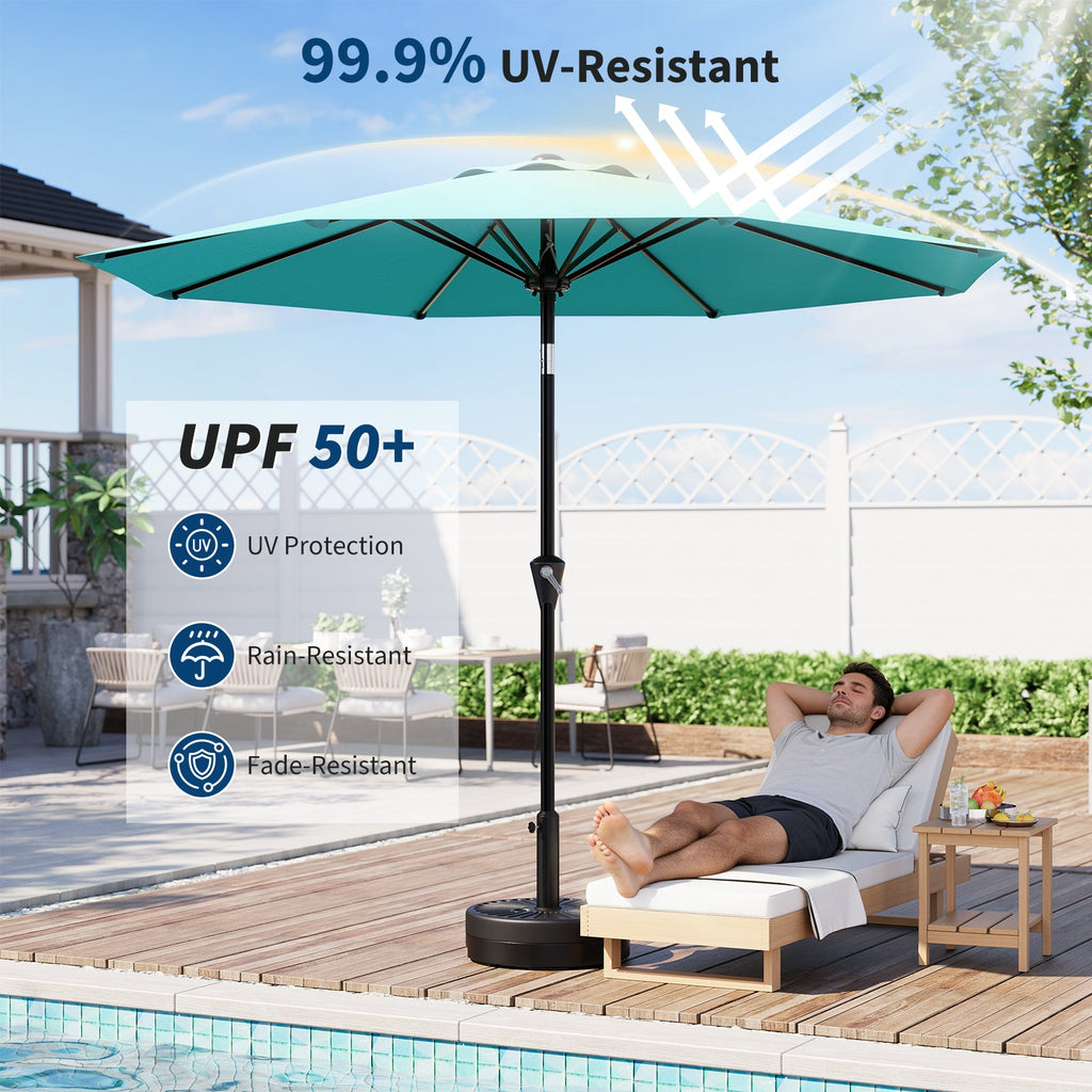 Garvee 9FT Sky Blue Patio Umbrella for Outdoor Table - Market Parasol with Crank Lift, Push Button Tilt, UV Protection Waterproof Canopy, 8 Sturdy Iron Ribs, Wind Resistant, Sun Shade for Pool, Deck, Garden, Yard
