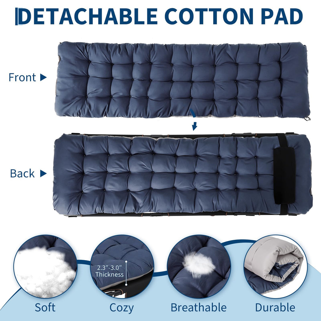 Garvee Portable Camping Cot for Adults, Heavy Duty Folding Bed with Thick Mattress Max 400LBS, Sleeping Cot for Camping, Travel, Home & Guest, Blue