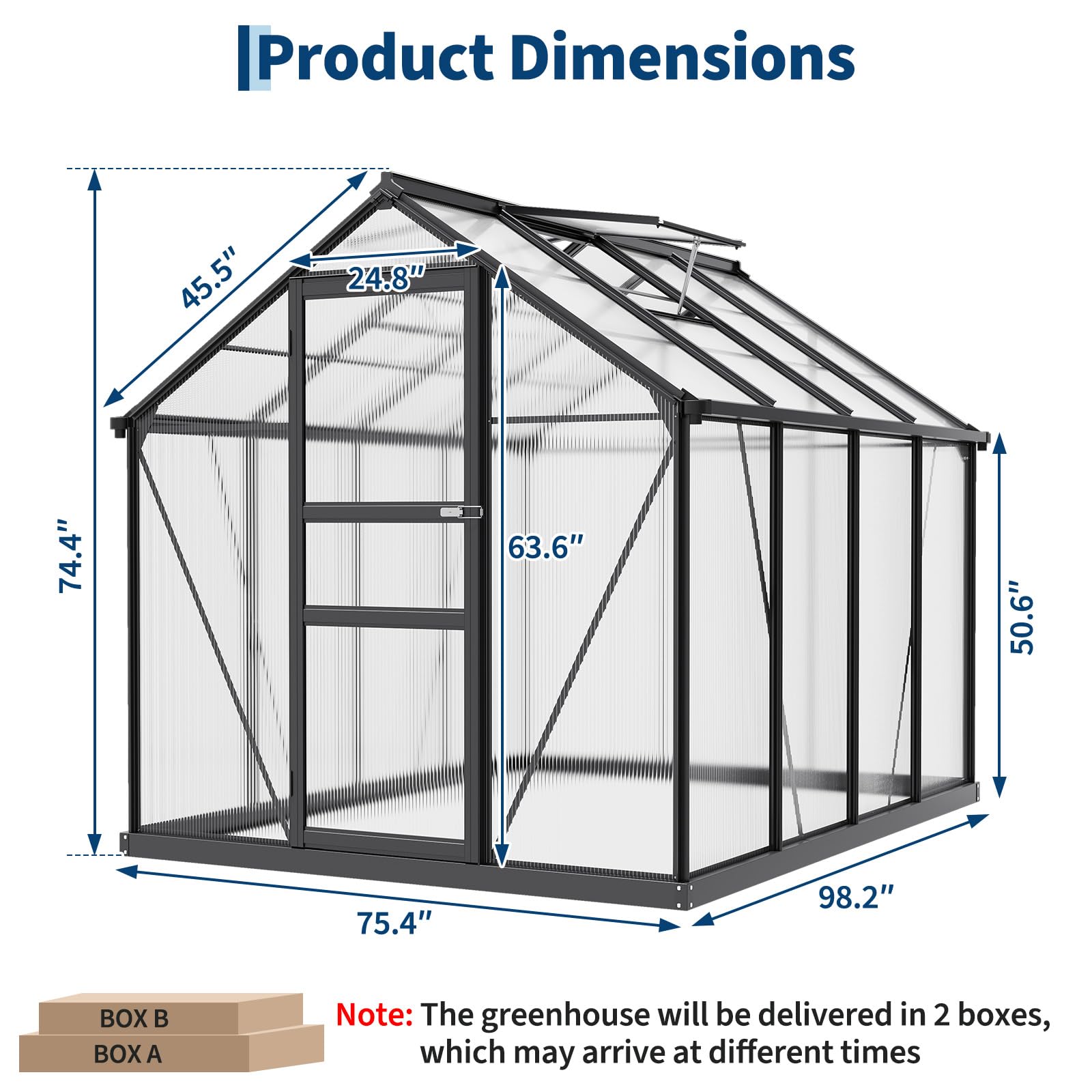 Garvee 8×6FT Aluminum Frame Greenhouse with Polycarbonate Panels, Lockable Door, Adjustable Roof Vent, Side Gutter, Backyard Garden Use