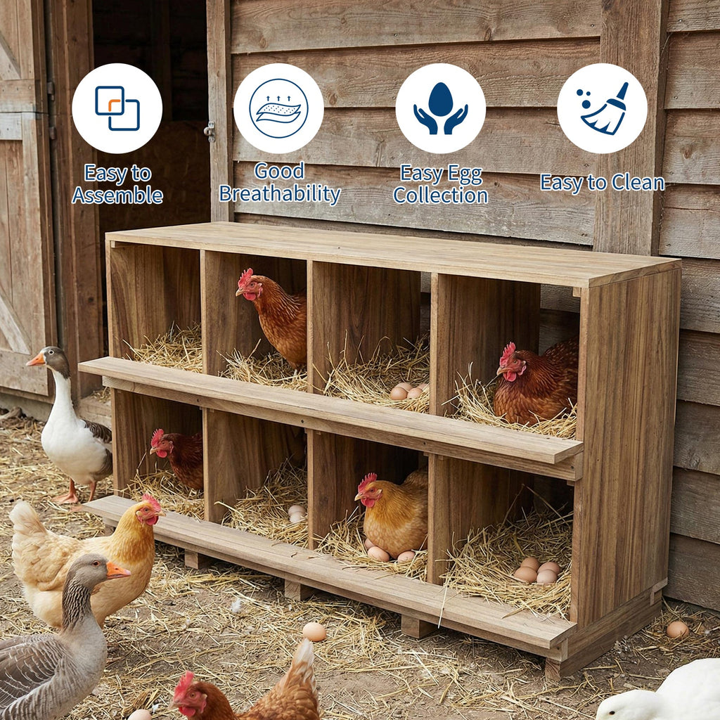 Garvee Chicken Nesting Box, 8 Compartment Wooden Nesting Boxes for Chickens, Floor Stand/Wall Mount Roosting Boxes with Perches for Chickens, Hens, Ducks, Backyard and Farms