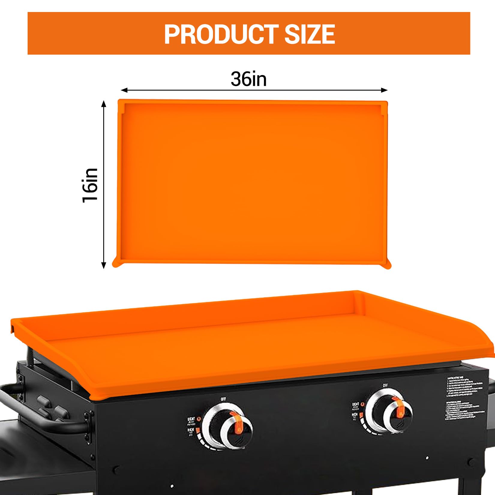 Garvee 2-Pack Orange Silicone Griddle Cover & Accessories Set - 36 inch Griddle Mat and 16 inch Non-Stick Grill Protector - Thick, Reusable Food-Grade Silicone for Blackstone & Grills - Dirt & Rust Protectio