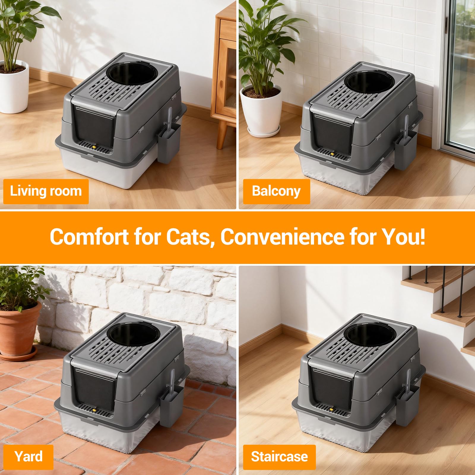 Garvee Extra Large Stainless Steel Cat Litter Box, High Enclosed Sides, Leak-Proof Turn Over Lid, Easy to Clean Large Enclosed Odor Control Litter Box for Cats & Rabbits, 8'' Deep Dark Gray