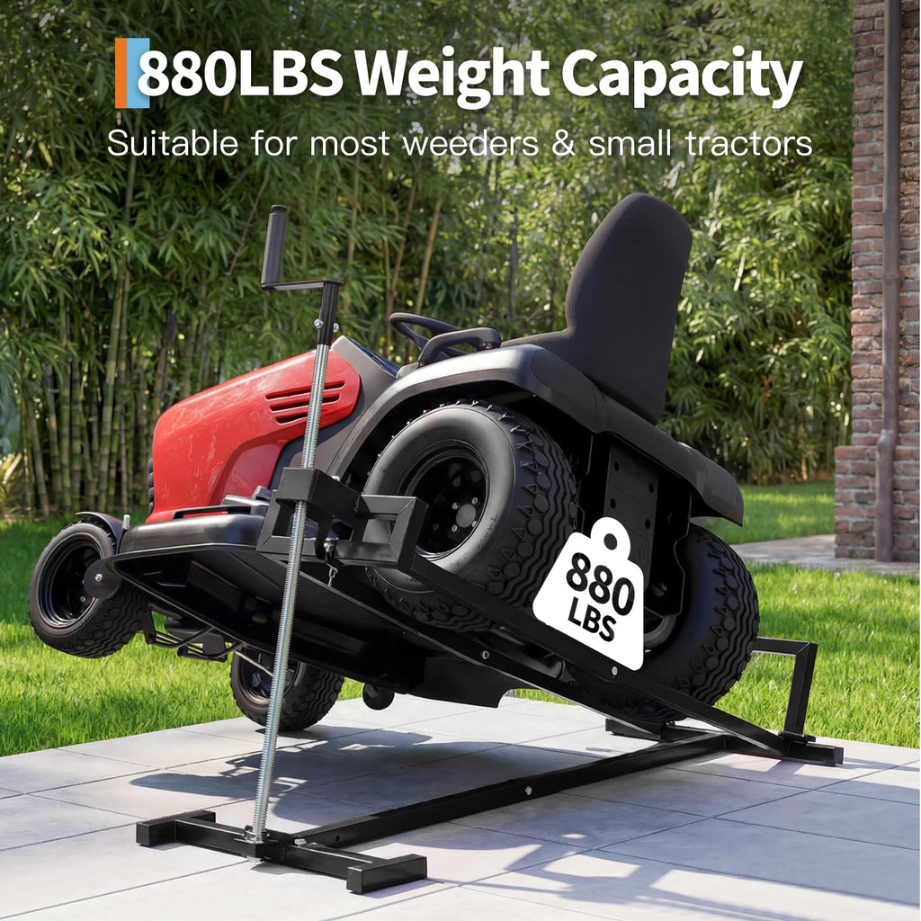 Garvee 880 lb Heavy Duty Lawn Tractor Lift Jack - Telescoping Collapsible Mower Maintenance Stand for Zero Turn Mowers, ATVs & Riding Tractors, Power Drill Compatible, Black