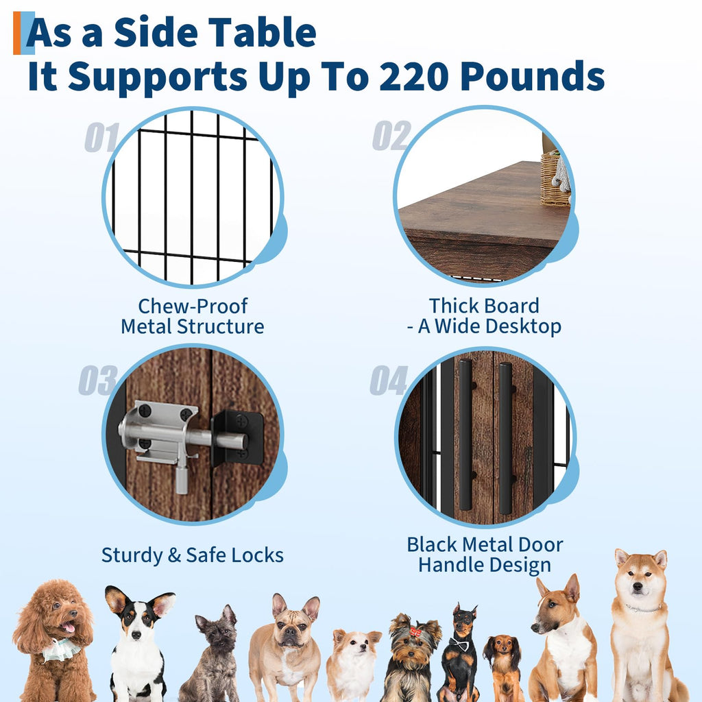 Garvee Medium Farmhouse Dog Crate Furniture End Table, Heavy Duty Wooden Kennel Cabinet with Double Doors for Small/Medium Dogs, Chew-Resistant Indoor Dog House Console for Living Room