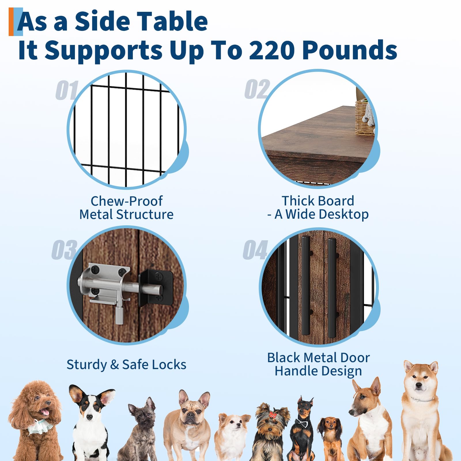 Garvee Medium Farmhouse Dog Crate Furniture End Table, Heavy Duty Wooden Kennel Cabinet with Double Doors for Small/Medium Dogs, Chew-Resistant Indoor Dog House Console for Living Room