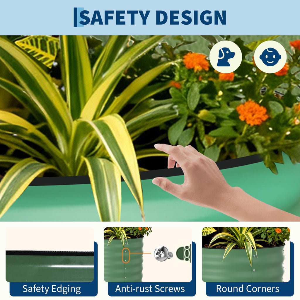 Garvee 2 Pack 4' X 2' X 2' Rust-Resistant Galvanized Steel Raised Garden Beds – Durable Outdoor Planter Boxes, Easy Assembly, for Vegetables, Flowers & Herbs – Green, Upgraded with Anti-Cutting Strips