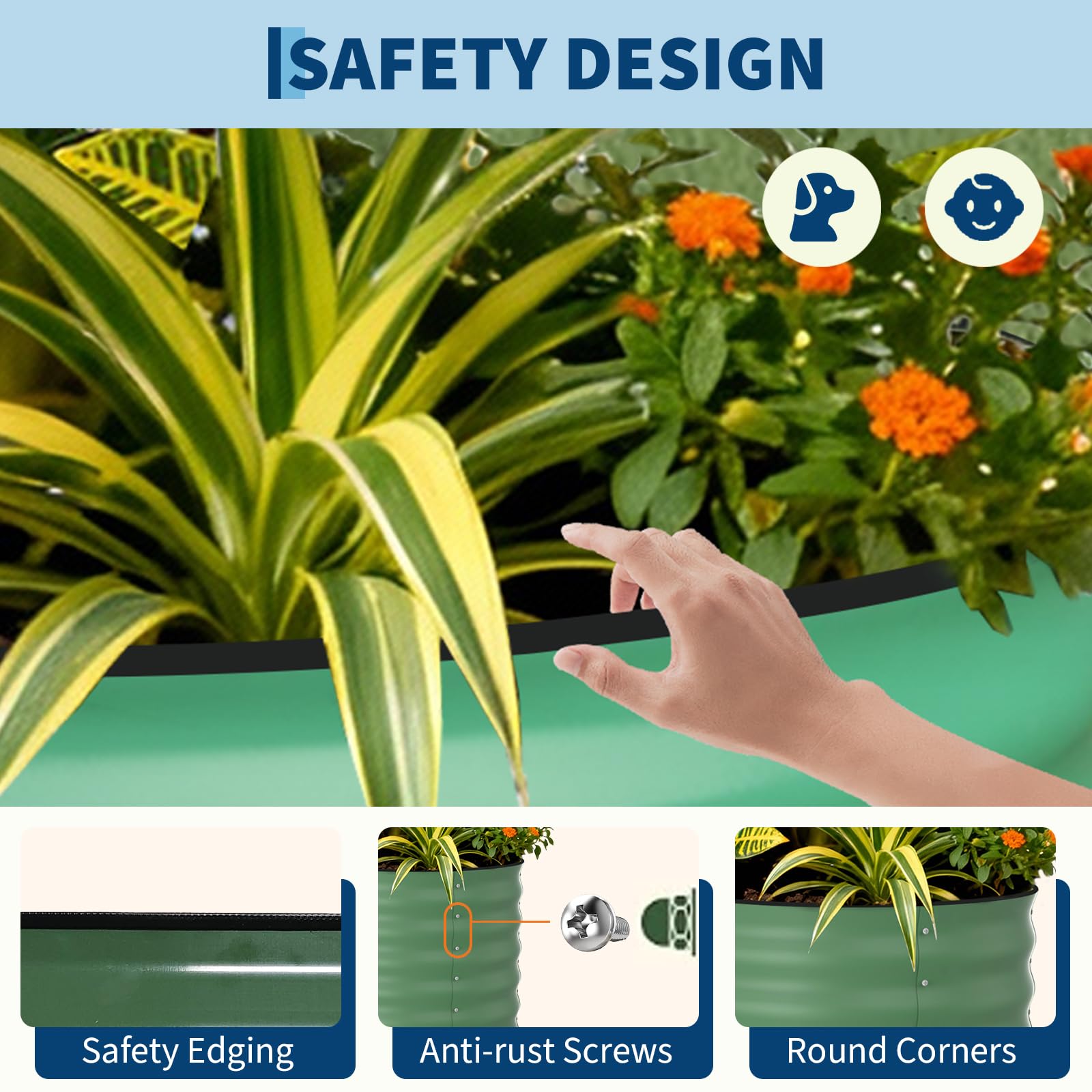 Garvee 2 Pack 4' X 2' X 2' Rust-Resistant Galvanized Steel Raised Garden Beds – Durable Outdoor Planter Boxes, Easy Assembly, for Vegetables, Flowers & Herbs – Green, Upgraded with Anti-Cutting Strips