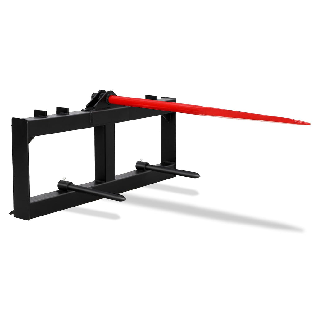 Garvee 49" Hay Spear Attachment, Bale Spears 3000lbs Loading Capacity, Quick Attach for Bobcat Tractors & Skid Steer Loader with 1pc 49" Red Hay Spear & 2pcs 17" Black Stabilizer Spears Spike Fork Tine