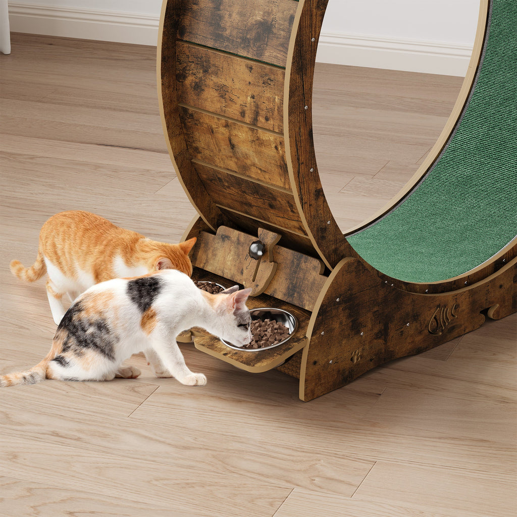 Garvee Large Cat Exercise Wheel for Indoor Cats - 3-Tier Climbing Tower with Built-in Graze Post & Carpeted Fashion Show - Quiet Spinner for Training & Obesity Prevention - Vintage Brown