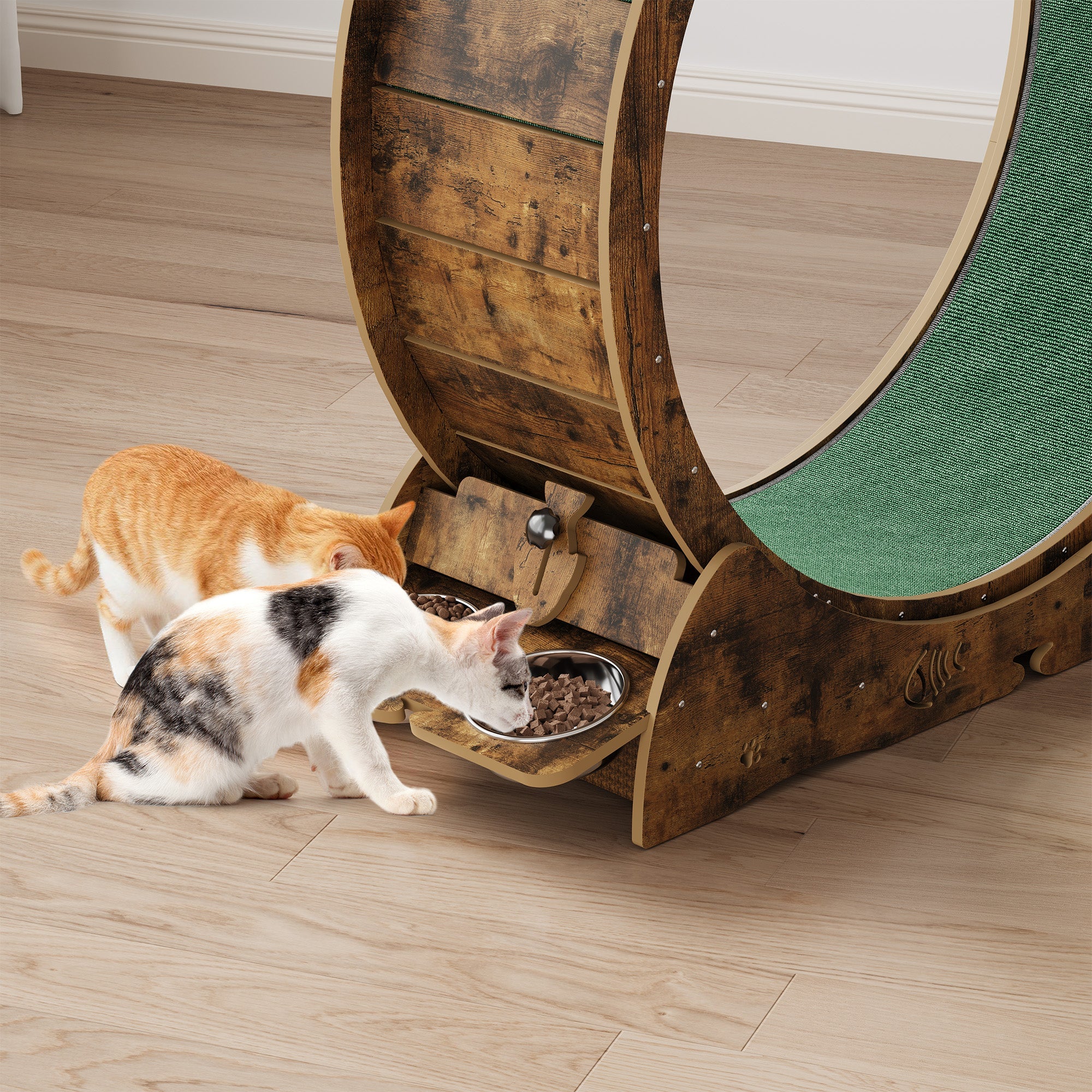 Garvee Large Cat Exercise Wheel for Indoor Cats - 3-Tier Climbing Tower with Built-in Graze Post & Carpeted Fashion Show - Quiet Spinner for Training & Obesity Prevention - Vintage Brown