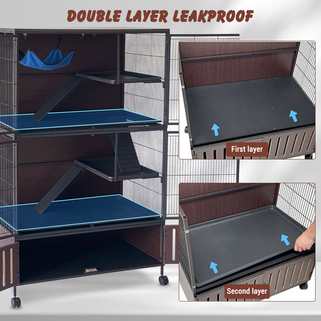 Garvee 5-Tier Rolling Ferret Cage Large, 60"H Small Animal Mansion for Chinchilla/Squirrel, Multi-Level Habitat with Hammock, Lockable Doors & Ramps, Ideal for Pet Rodents, with Sturdy Back Panel