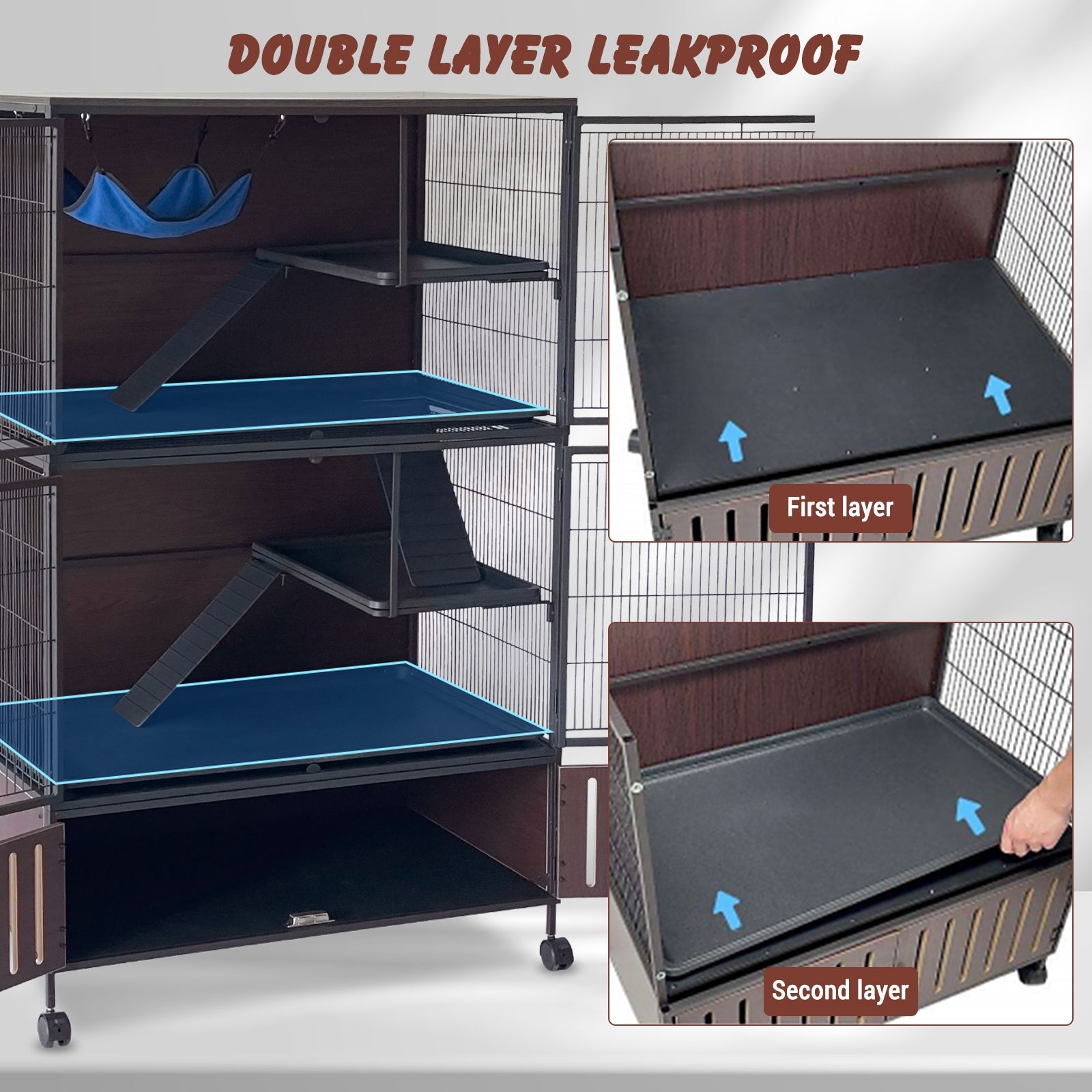 Garvee 5-Tier Rolling Ferret Cage Large, 60"H Small Animal Mansion for Chinchilla/Squirrel, Multi-Level Habitat with Hammock, Lockable Doors & Ramps, Ideal for Pet Rodents, with Sturdy Back Panel