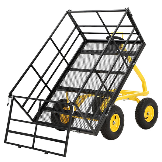 Garvee 1500 LB Garden Dump Cart with 13 in All Terrain Tires, 3-in-1 Yard Wagon Cart with Removable Side Panels, Heavy Duty Outdoor Metal Utility Wagon Yard Trailer for Outdoor Lawn, Yard, Backyard