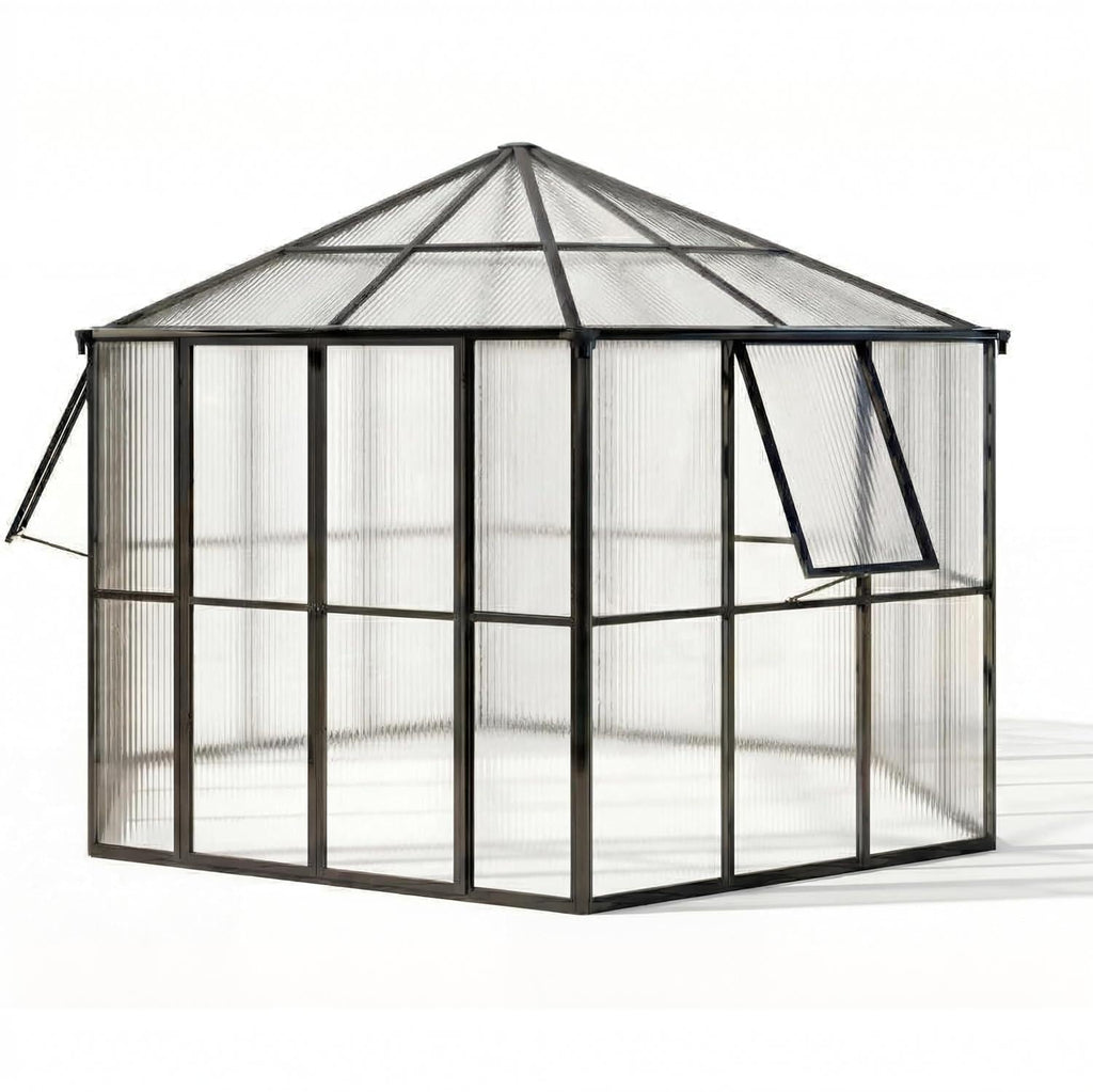 Garvee Hexagonal Walk-In Greenhouse 12×10×8 ft, 4mm UV-Resistant Polycarbonate Panels, 2 Vents & Dual Lockable Doors for Backyard Garden