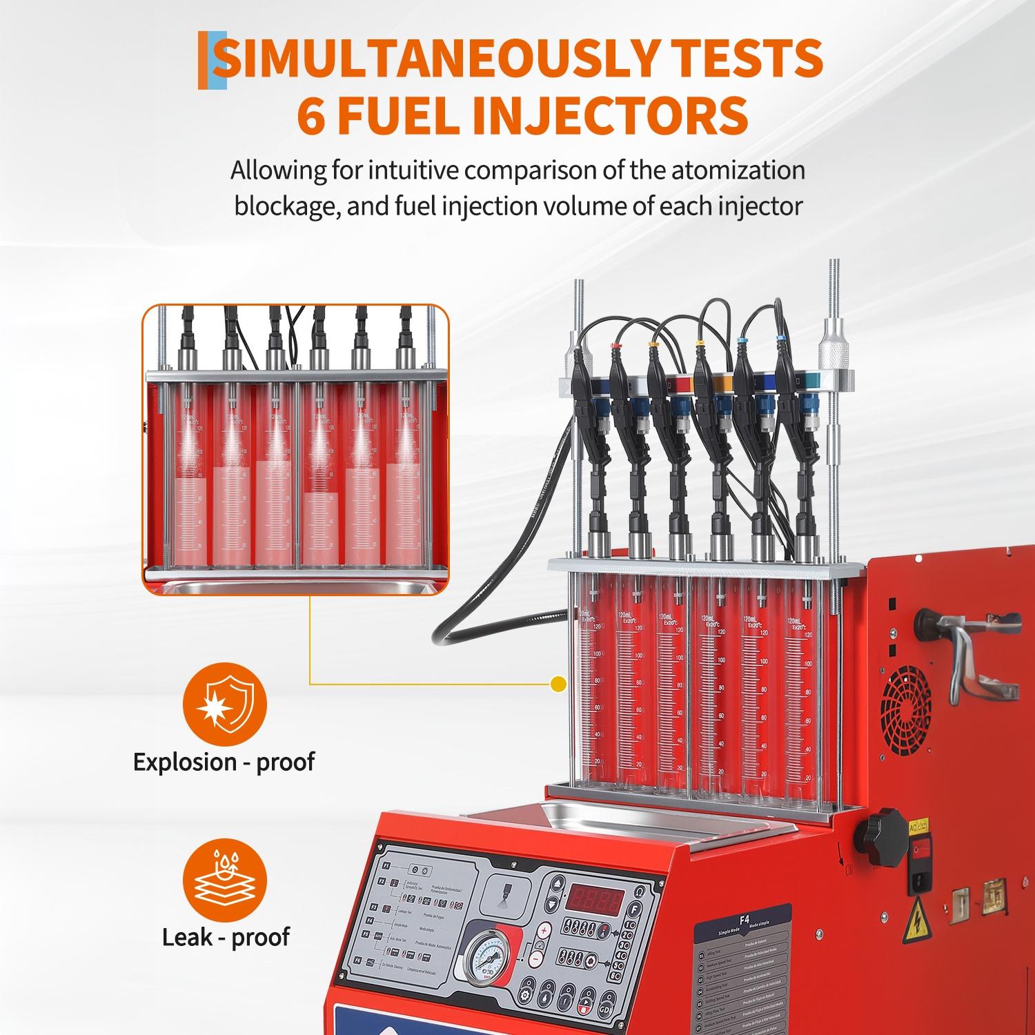 Garvee Fuel Injector Tester & Cleaner, 1-in-1 100W Ultrasonic, Resistance/Flow/Pulse Test, Adjustable 0.1-25ms Pulse Width, for 6 Cylinder Gasoline Engines, Auto Repair Tool