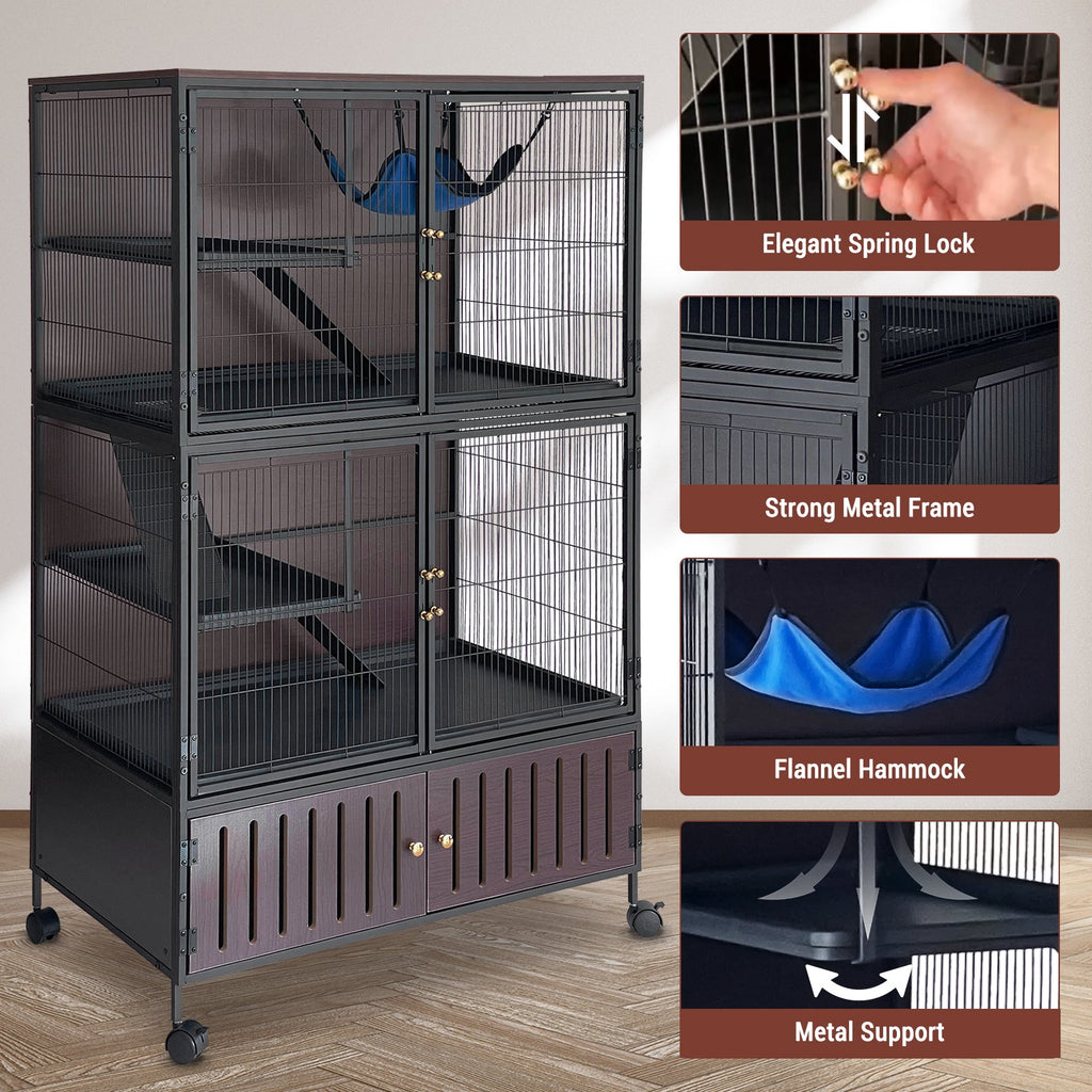 Garvee 5-Tier Rolling Ferret Cage Large, 60"H Small Animal Mansion for Chinchilla/Squirrel, Multi-Level Habitat with Hammock, Lockable Doors & Ramps, Ideal for Pet Rodents, with Sturdy Back Panel