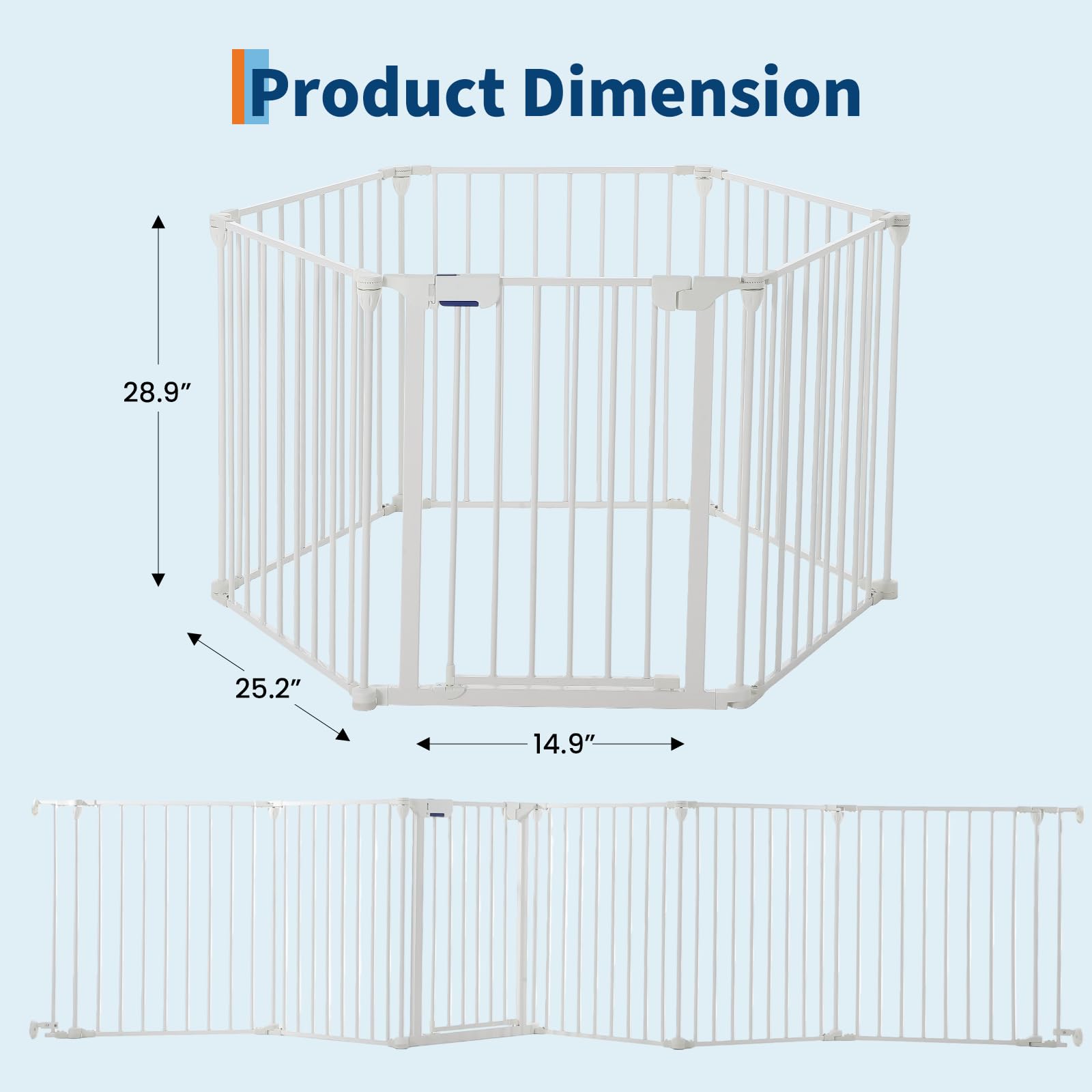 Garvee Adjustable Metal Pet Safety Gate, 6-Panel 29" High Collapsible Playpen with Lockable Door, Portable Indoor/Outdoor Barrier for Stairs, Doorways, RV, Camping, Yard, Garden, White