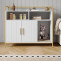 Garvee Cat Litter Box Enclosure, Wooden Cat Washroom Furniture with Barn Door, Storage Shelf and Top Display Shelf, Hidden Litter Box Cover, Dog Proof Feline Litter Boxes, Kitty House, Fits Most Litter Boxes, White