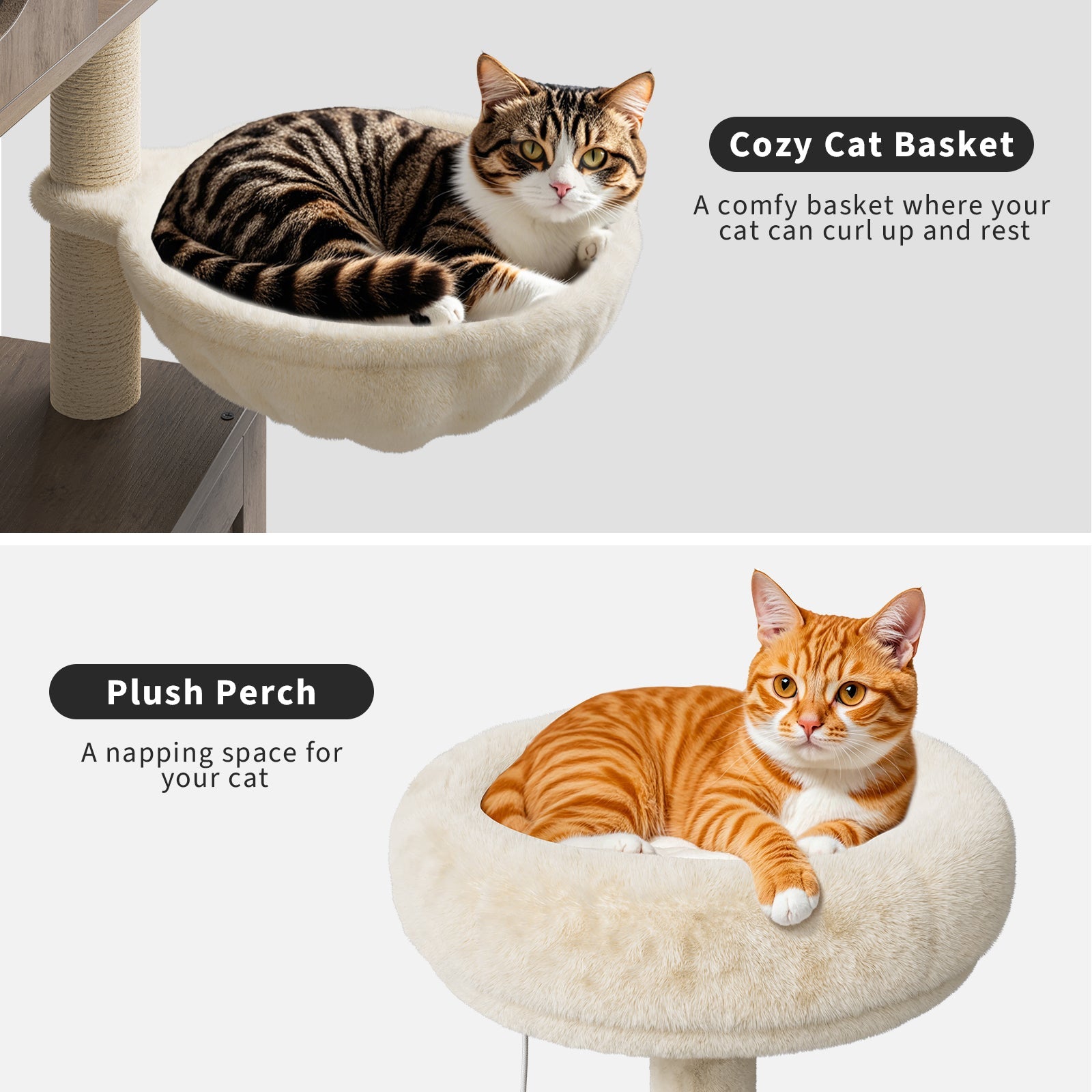 Garvee 54-Inch Litter Box Enclosure with Cat Tree, 2-in-1 Modern Large Cat Tower for Indoor Cats with Condo/Hammock/Scratching Post/Plush Perch/Caves, Wooden Hidden Litter Box Furniture, Grey