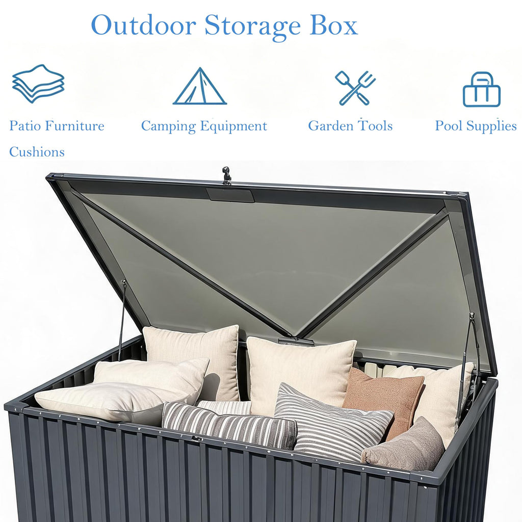 Garvee 180 Gallon Metal Outdoor Storage Box, Waterproof UV-Resistant Deck Box with Lockable Lid for Patio Furniture Cushions & Garden Tools