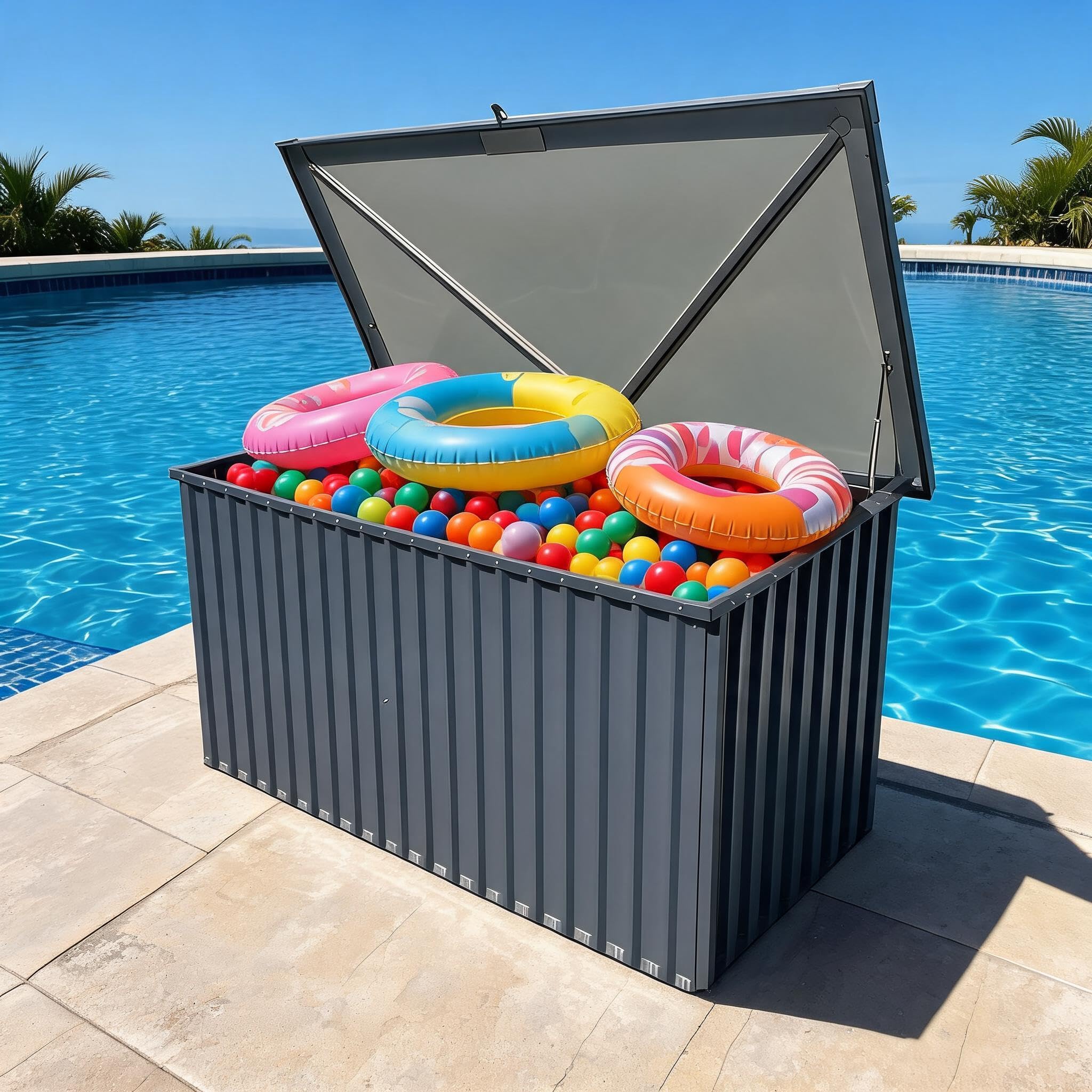 Garvee 180 Gallon Metal Outdoor Storage Box, Waterproof UV-Resistant Deck Box with Lockable Lid for Patio Furniture Cushions & Garden Tools