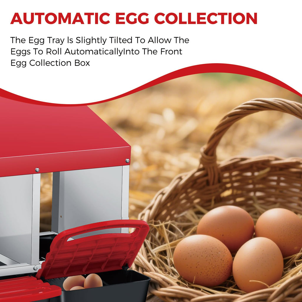 Garvee Chicken Nesting Boxes, 2x2 Hole Metal Wall Mount Roll Away Nest with Removable Trays and Roll Out Egg Collection for Chicken Coop