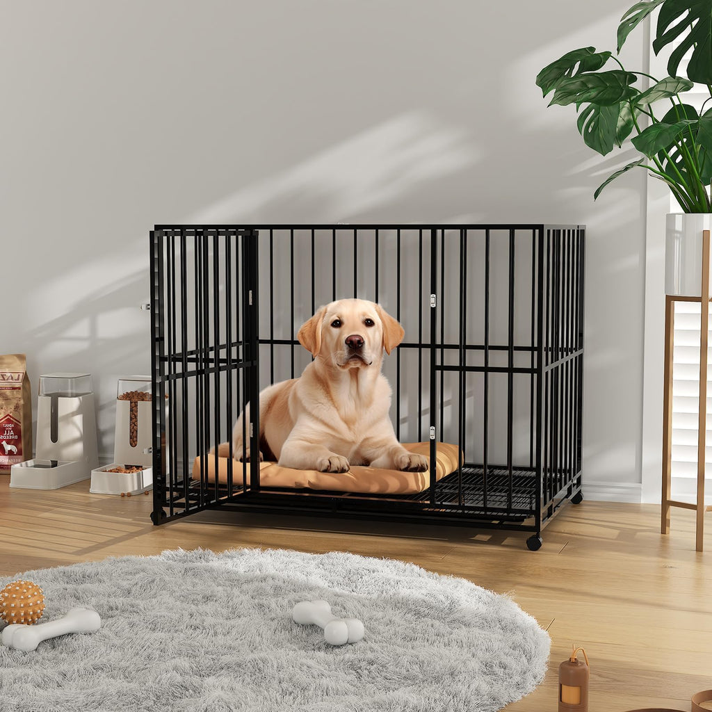 Garvee 42 Inch Dog Crate for Medium Sized Dogs, Heavy Duty Stainless Steel Dog Kennel Escape-Proof with Wheels and Removable Tray, Indestructible Dog Cage Stackable for High Anxiety Dogs