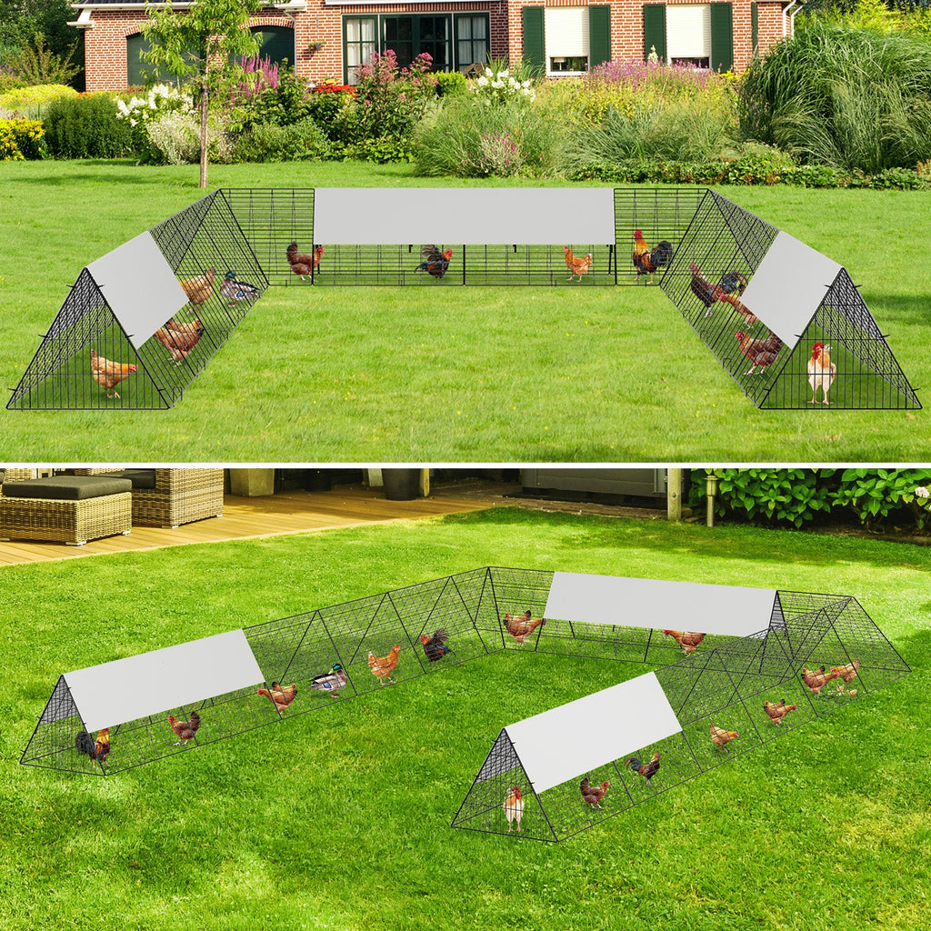 Garvee Metal Chicken Tunnel Run with Corner Frames - Large 236" x 157" Modular Outdoor Poultry Enclosure with 3 Weather-Resistant Covers & Ground Staples for Hens, Ducks & Rabbits (Black)